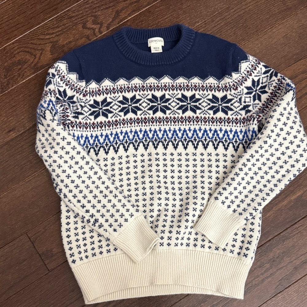 Crewcuts Navy, Cream and Blue Fair Isle Crewneck Sweater